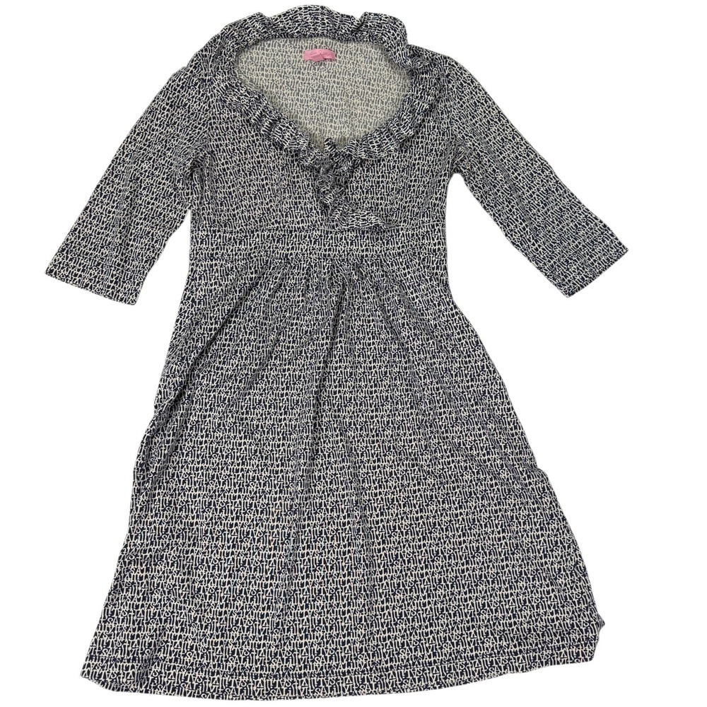 Lilly‎ Pulitzer Blaney Dress Ruffle Sail All Over Print Womens Small White Black